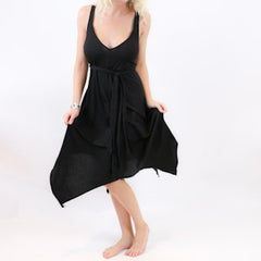 Romantic Flowing Wrap Black Dress - burningbabeclothingco