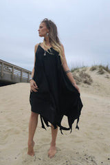 Romantic Flowing Wrap Black Dress - burningbabeclothingco