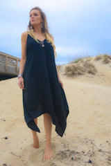 Romantic Flowing Wrap Black Dress - burningbabeclothingco