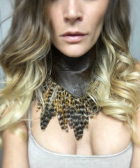 Feather Torn Leather Choker - burningbabeclothingco