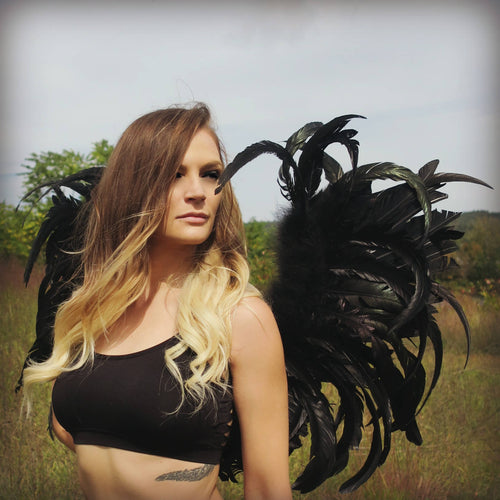 Black Feather Fairy Wings - burningbabeclothingco